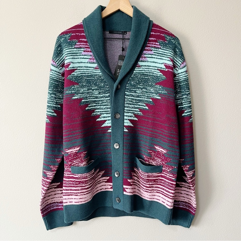 Greyson NWT Ottawa Shawl Cardigan Sweater Aztec Print Men's Size Medium Wool - Picture 5 of 13